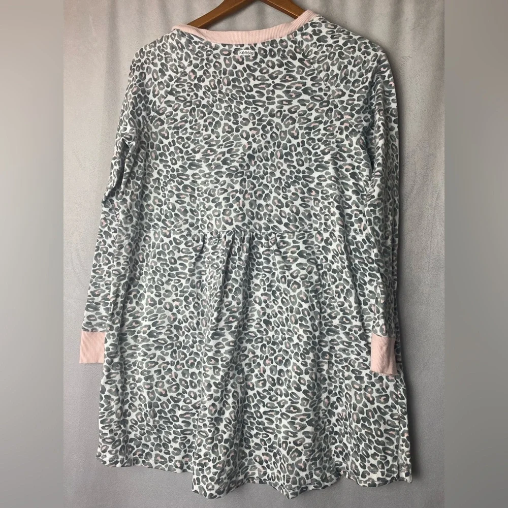 Kensie Pink Trim Gray Leopard Print Sleep Shirt Nightgown comfy cozy luxury M